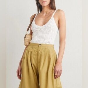 Doen Addie 100% Organic Cotton Lace Picot Trim V Neck Tank Top White Size M